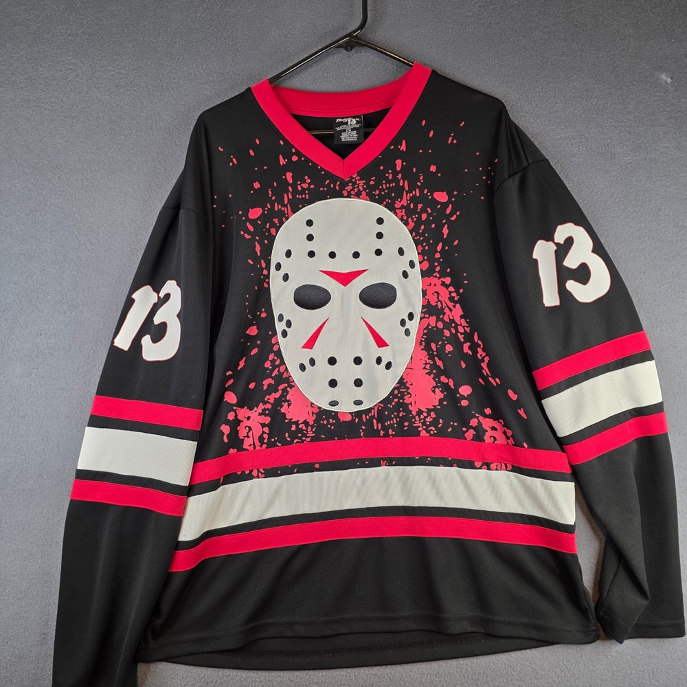 Friday the 13th Hockey Jersey Mens Large Black Jason Voorhees 13 Graphic Shirt